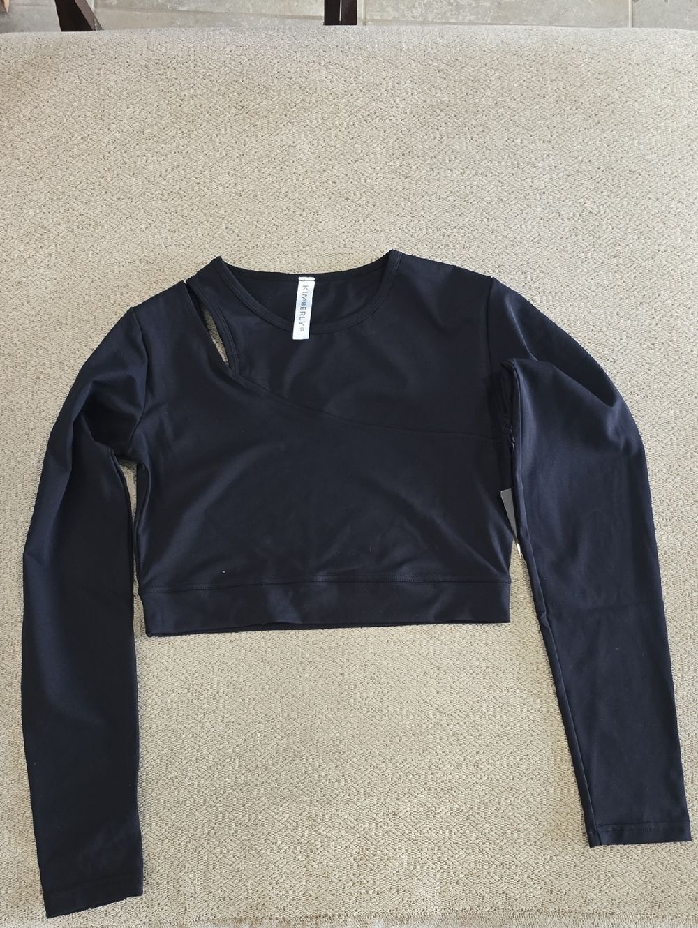 Kimberly C Black Long Sleeve Athletic Crop Top - Size Large